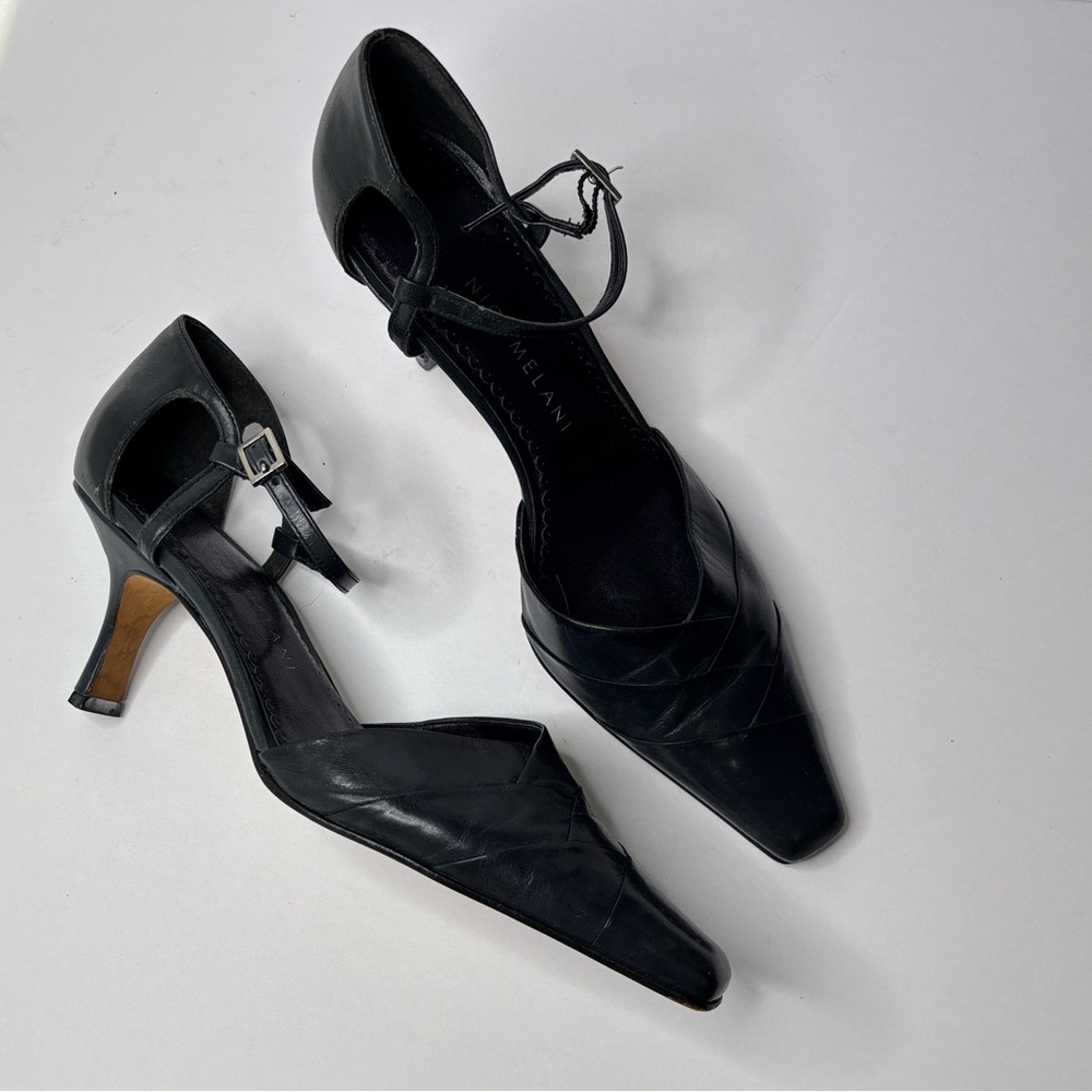 SH4 Antonio Melani Dark Moss Green Leather Pointed Toe Kitten Heels 90’s Y2K 8M‎